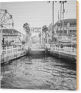 Newport Beach Ferry Dock Black And White Photo Wood Print