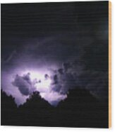 Nighscape And Lightning Photography Wood Print
