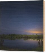 Night Brush Fire In The Everglades Wood Print