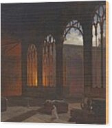 Night Scene With A Monk In A Gothic Cloister Wood Print