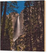 Night Sky At Yosemite Falls Wood Print