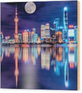 Nightime In Pudong Wood Print