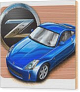 Nissan Z350 Blue Wood Print