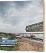 Norfolk Coastal Path Sign And Boats Wood Print