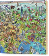 North America Wonders Map Illustration Wood Print