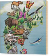 North American Animals Map Wood Print