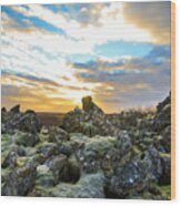 November Light Over Icelandic Lava Field Wood Print