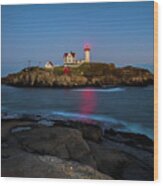 Nubble Lighthouse After Sunset, Maine, Long Exposure Wood Print