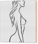 Nude Woman Profile Illustration Wood Print