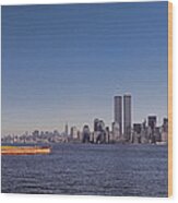 New, York, City, Skyline, Twin, Towers, Statue Of Liberty Wood Print