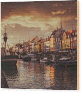 Nyhavn Sunset Copenhagen Wood Print