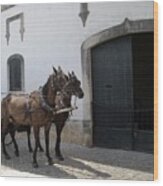 Obidos Horses Ii Portugal Wood Print