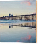 Oceanside Beach Sunset Reflections Wood Print