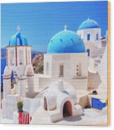 Oia Town On Santorini Island Greece Aegean Sea Wood Print
