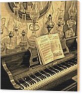 Oil Lamps On Piano Wood Print