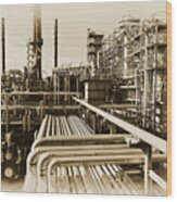 Oil Refinery In Old Vintage Processing Concept Wood Print