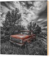 Ol Red Ford Truck Wood Print