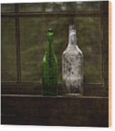 Old Bottles In Window Wood Print