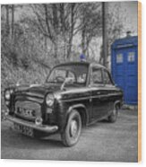 Old British Police Car And Tardis Wood Print