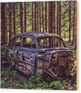 Old Chevrolet In The Forest Wood Print