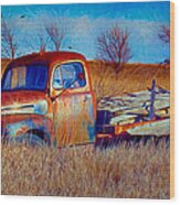 Old Ford F5 Truck Abandoned In Field Wood Print
