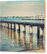 Old Fort Myers Pier With Ibises Wood Print