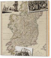 Vintage Map Of Ireland With Old Irish Woodcuts Wood Print