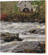 Old Mill At Dochart Waterfalls Wood Print