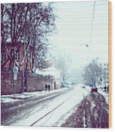Old Moscow Street. Snowy Days In Moscow Wood Print