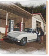 Old Time Service Station With 1967 Corvette Model Ally Darst Wood Print