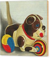 Old Windup Dog Toy Painting Wood Print