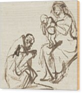 One Of The Three Kings Adoring The Virgin And Child Wood Print