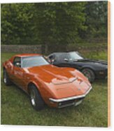 Orange And Black Vintage Cars Wood Print