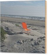 Orange Beach Chair Wood Print