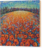 Orange Poppies Magic Modern Impressionist Landscape Impasto Knife Oil Painting By Ana Maria Edulescu Wood Print