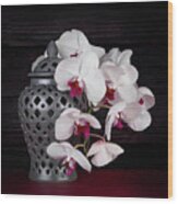 Orchids With Gray Ginger Jar Wood Print