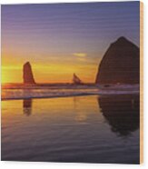Oregon Coast Cannon Beach Sunset Wood Print