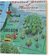 Oregon Fun Map Wood Print