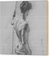 Original Charcoal Drawing Art Male Nude  On Paper #16-3-11-12 Wood Print