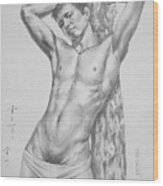 Original Drawing Art Male Nude Men Gay Interest  Boy On Paper By Hongtao #11-16-06 Wood Print