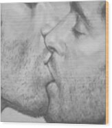 Original Drawing Sketch Charcoal Chalk Gay Man Art - Kiss Pencil On Paper -025 Wood Print