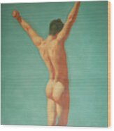 Original Male Nude Oil Painting Gay Boy Art On Linen-0022 Wood Print