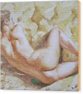 Original Watercolour Male Nude Men On Paper#16-11-6 Wood Print