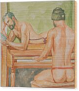 Original Watercolour Painting Male Nude Paly Piano On Paper #16-3-11-07 Wood Print