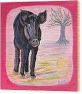 Orphaned Tiny Pig Adopted By Black Calf Story Wood Print