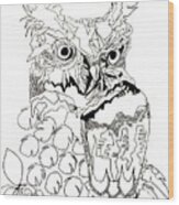 Owl Sketch 3 Wood Print