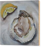 Oyster With Lemon Wood Print