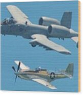 P 51d Mustang And A10 Warthog Tank Killer Flying Over The Atlantic Ocean Off The Coast Of Ocean City Wood Print