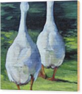 Painting Of Ducks Waddling Home Wood Print