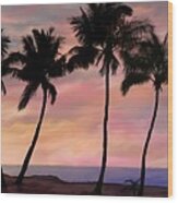 Palm Tree Sunset With Canoe Wood Print